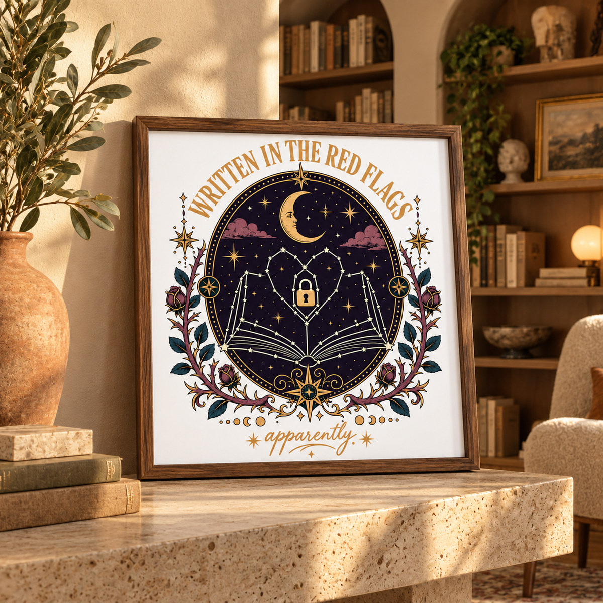 Dark Romance Printable Set, Written in the Red Flags Wall Art, Celestial Book Lover Decor, Printable Bookmark, Phone Wallpaper