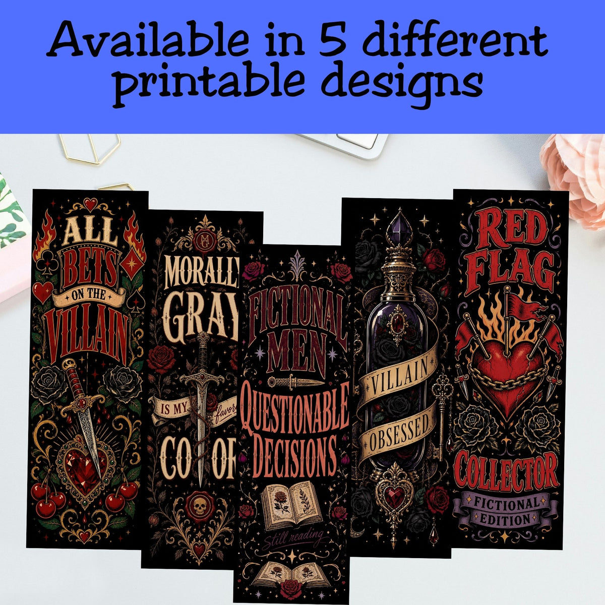 Dark Romance Printable Bookmarks, Villain Reader Bookmark Set, BookTok Printable Bookmarks, JPG PDF Digital Download