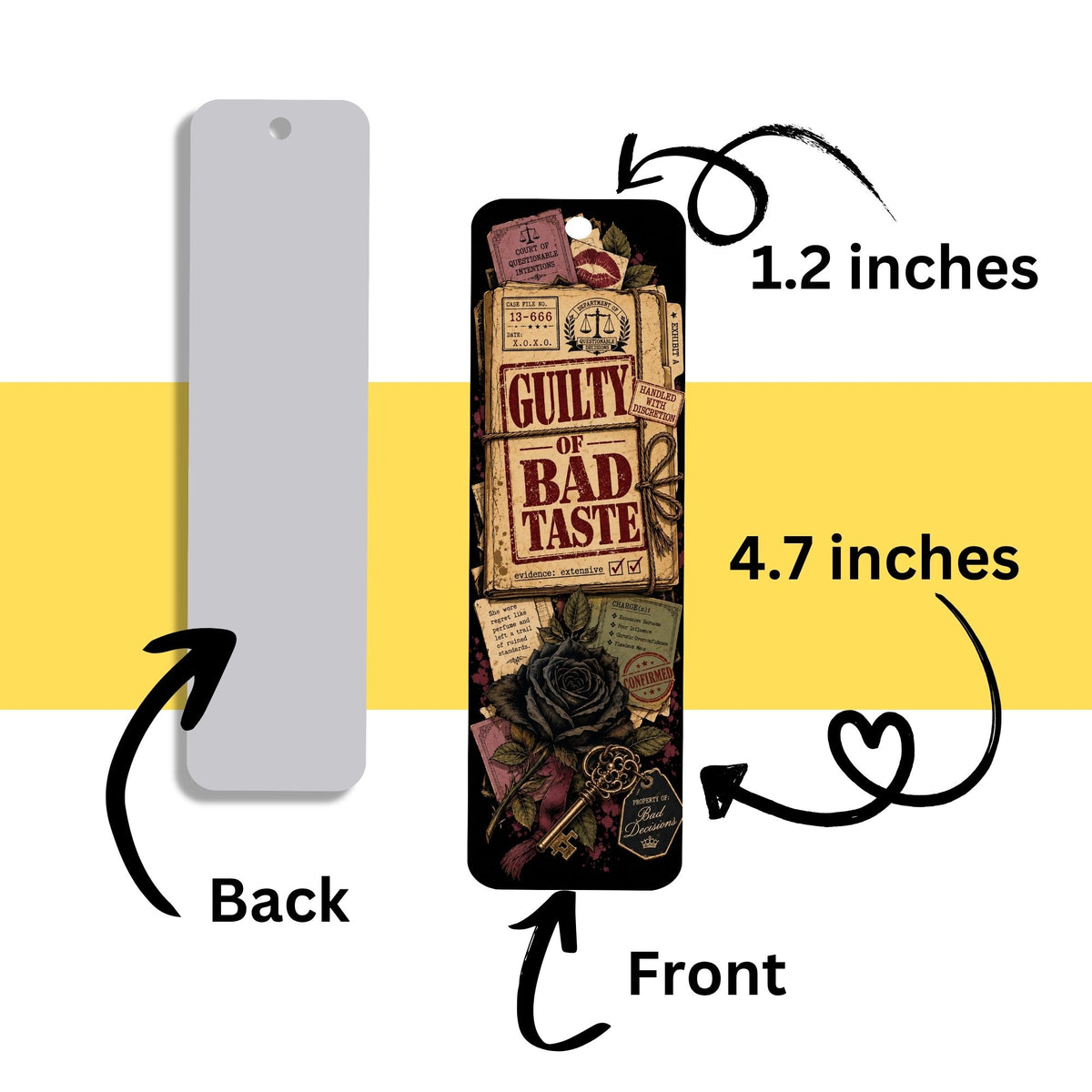 Guilty of Bad Taste Metal Bookmark With Tassel, Dark Romance Bookmark, Gothic Book Lover Gift, Romantasy Reader Accessory