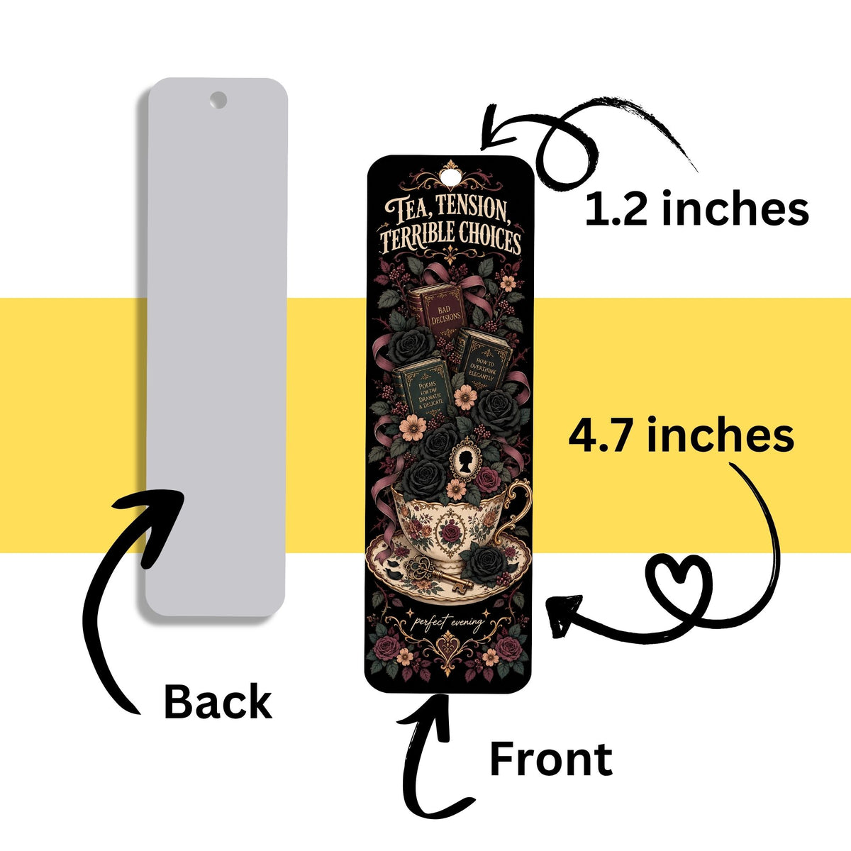 Tea Tension Terrible Choices Bookmark, Metal Bookmark With Tassel, Dark Romance Reader Gift, Gothic Book Lover Gift