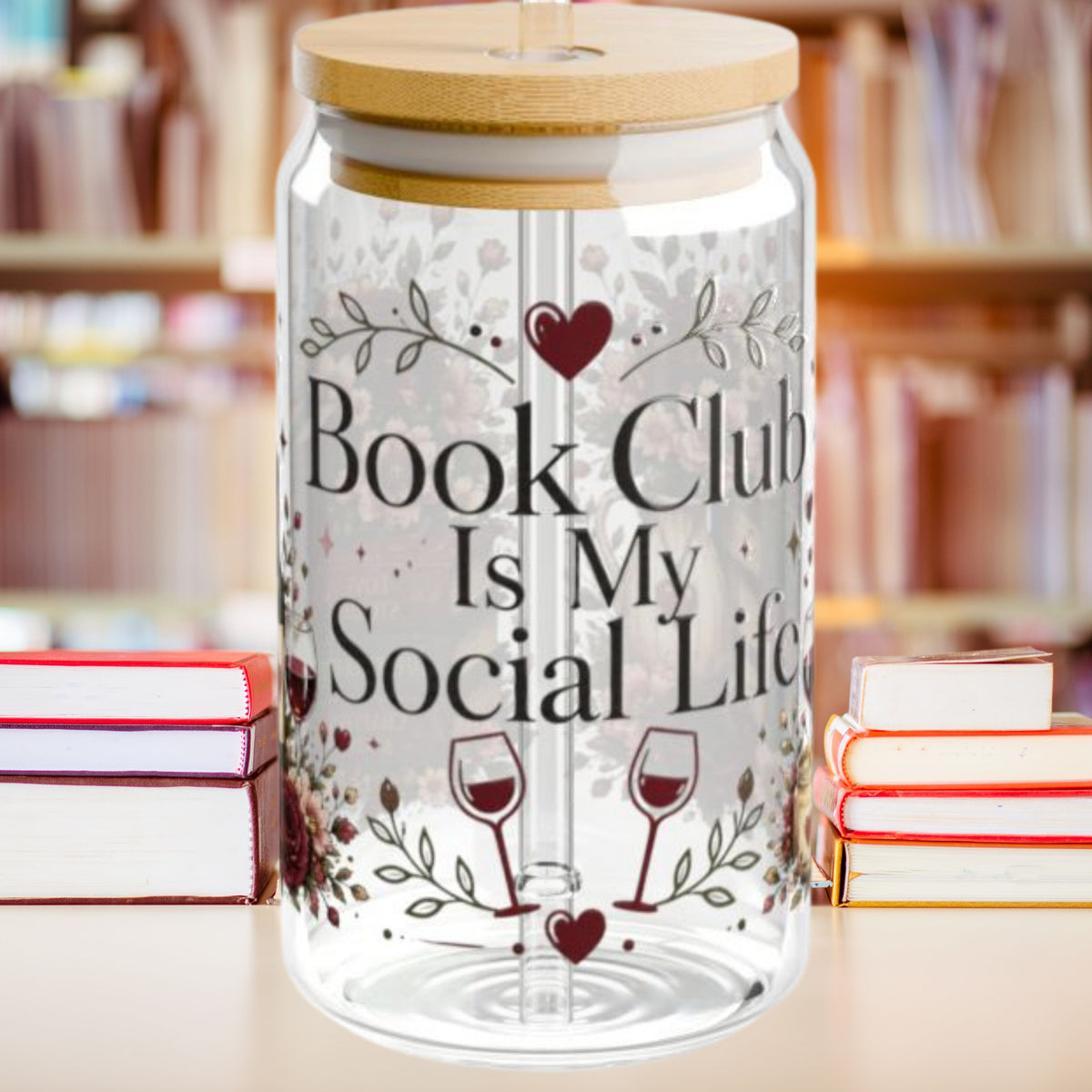 Book Club Is My Social Life 16oz Glass Cup | Book Lover Libby Glass | Wine Lover BookTok Iced Coffee Cup