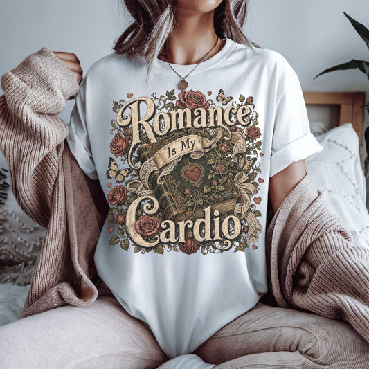 Romance Is My Cardio Shirt, Vintage Romance Reader Tee, Cottagecore Book Lover Shirt, BookTok Gift, Cozy Reader Shirt, Literary Gift for Readers**