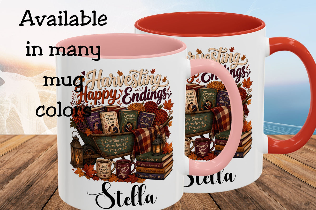 Personalized Harvesting Happy Endings Mug | Custom Fall Romance Reader Coffee Mug | Autumn Book Lover Cup | Cozy BookTok Gift