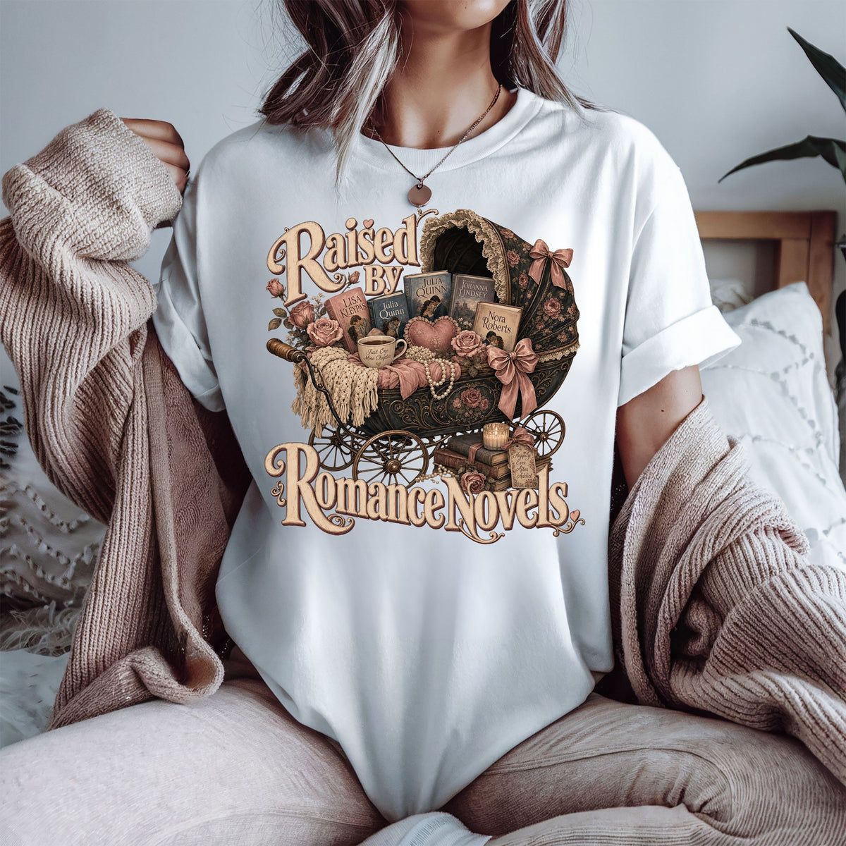Raised by Romance Novels Shirt, Vintage Book Lover Tee, BookTok Romance Reader Graphic T-Shirt, Literary Gift for Readers