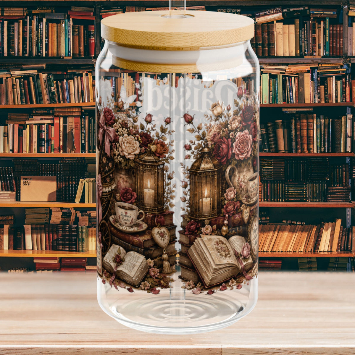 Raised by Romance Novels Personalized Glass Cup, Book Lover Iced Coffee Cup, BookTok Romance Reader Gift , 16 oz Libbey Glass Can
