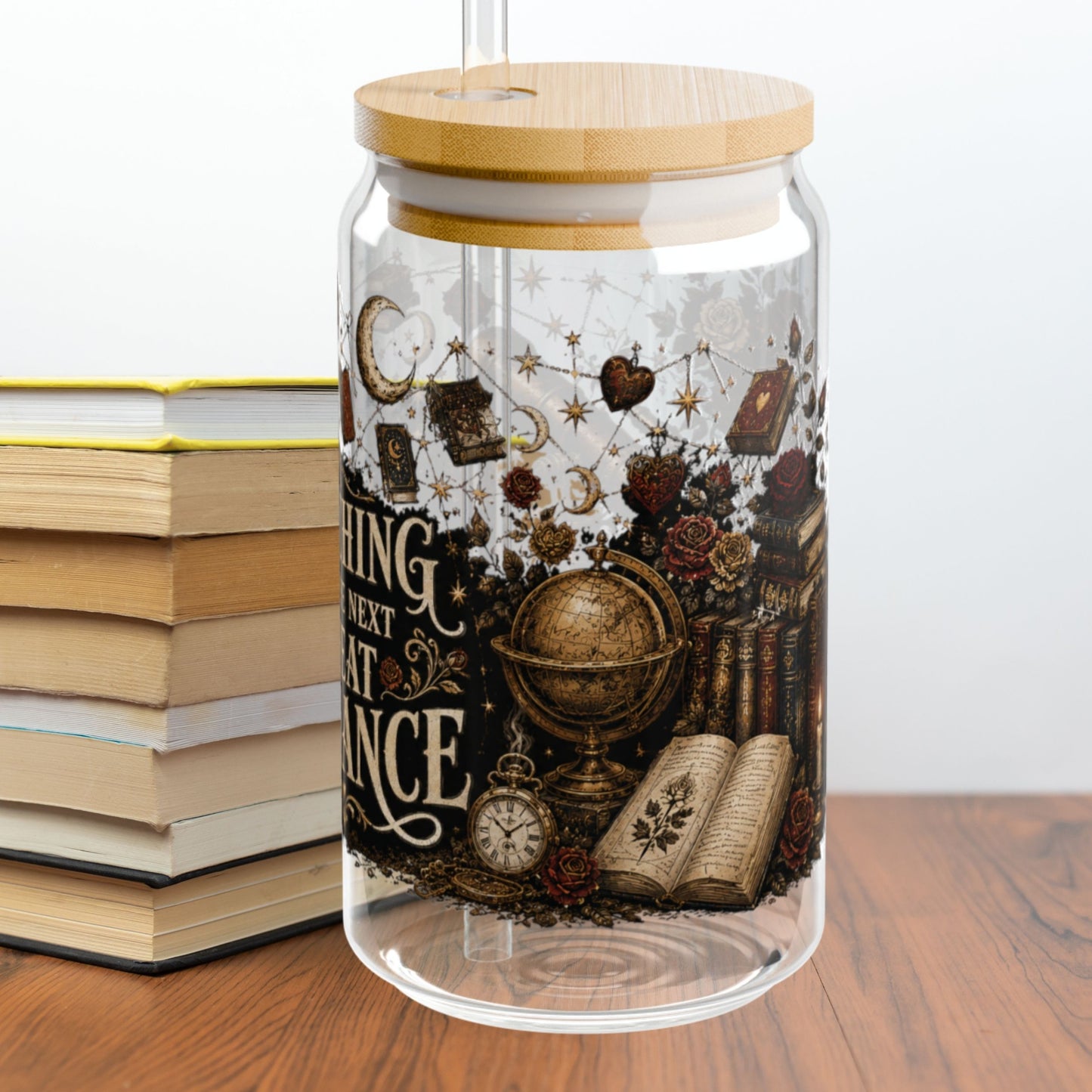 Searching for the Next Great Romance Glass Cup, Book Lover Iced Coffee Glass, Romance Reader Glass Can, BookTok Drinkware