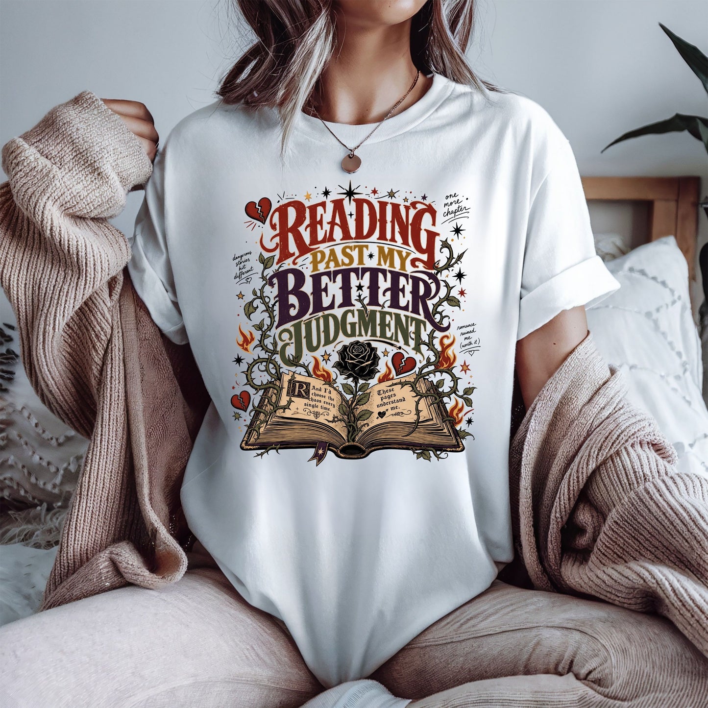 Reading Past My Better Judgment Shirt, Funny Book Lover Tee, Romance Reader Graphic T-Shirt