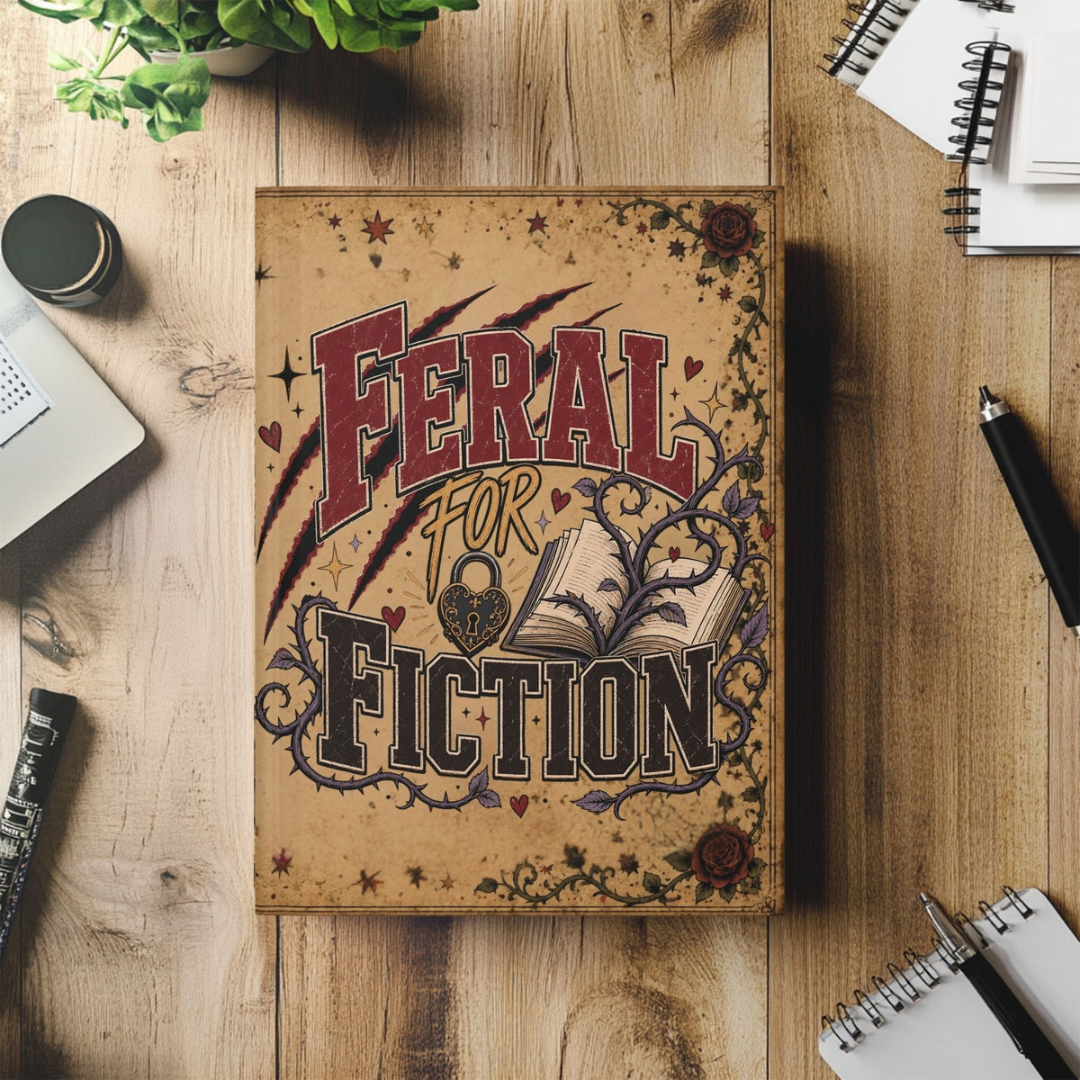 Feral for Fiction Journal, Book Lover Notebook, Romance Reader Journal, Dark Bookish Writing Journal, Literary Gift