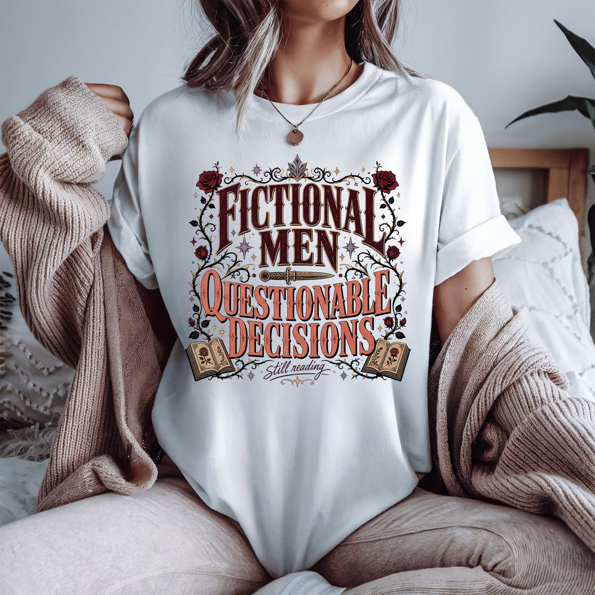 Fictional Men, Questionable Decisions Shirt, Romance Reader Shirt, Book Lover Tee, BookTok Gift