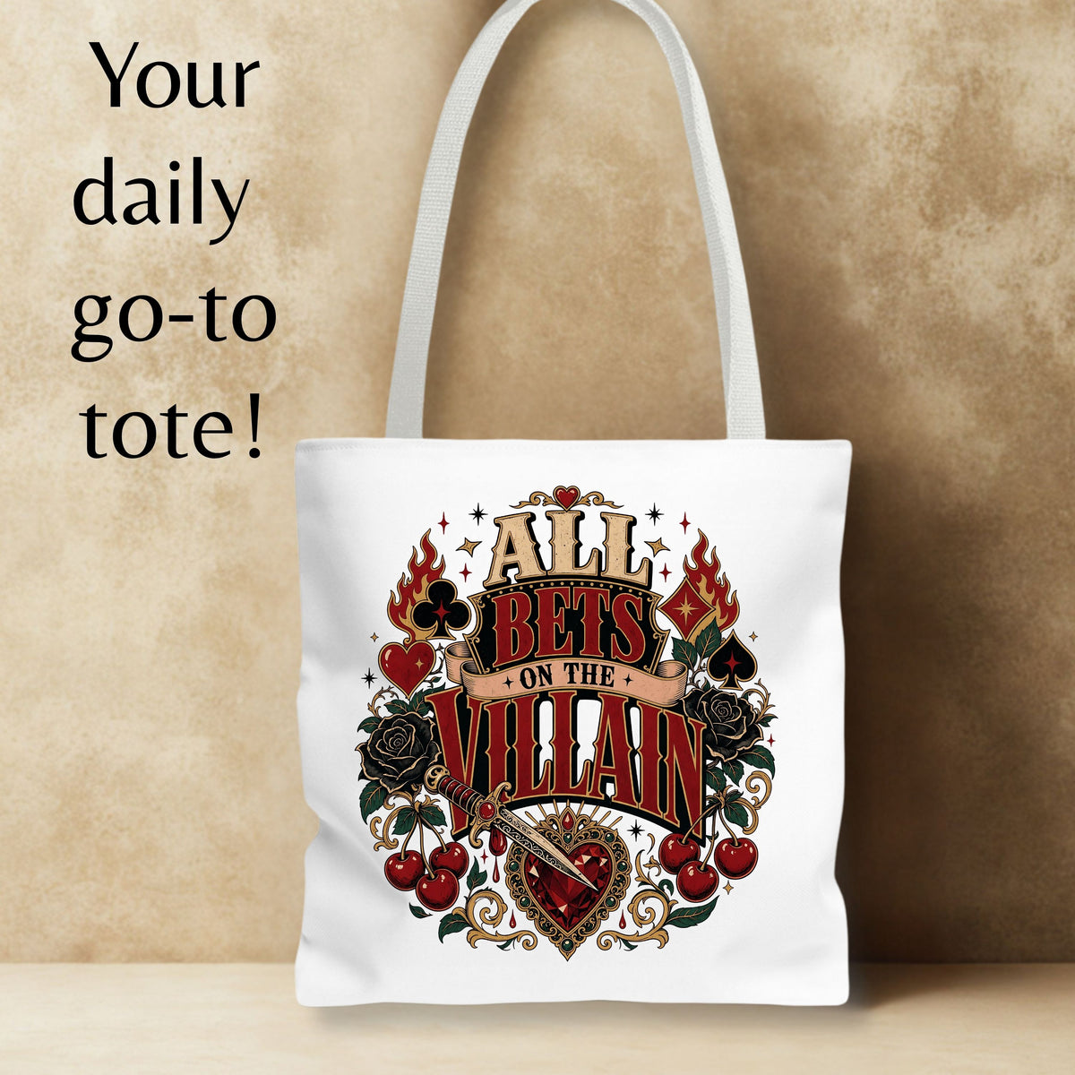 All Bets on the Villain Tote Bag, Dark Romance Book Lover Bag, Romantasy Reader Tote, BookTok Gift