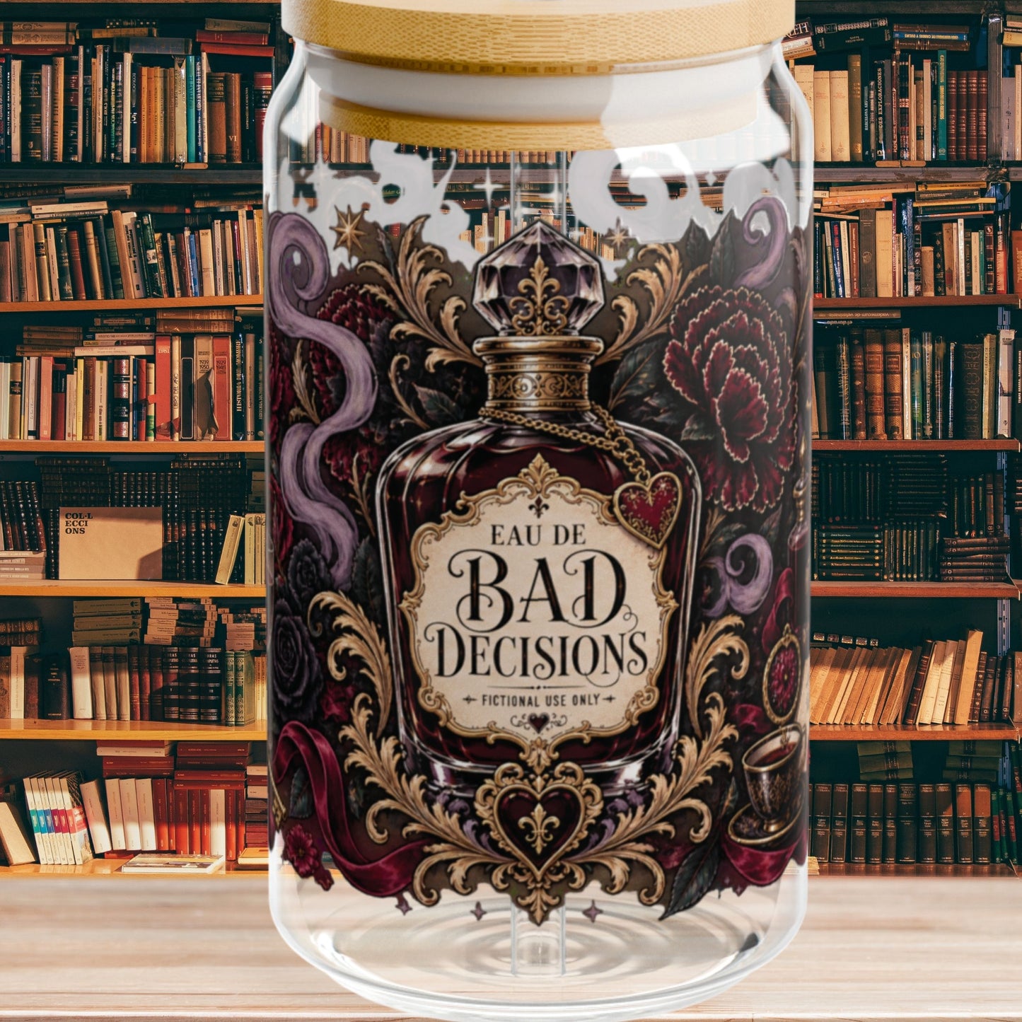 Bad Decisions Glass Cup, Dark Romance Bookish Cup, Gothic Romance Reader Gift, Fictional Men Iced Coffee Glass