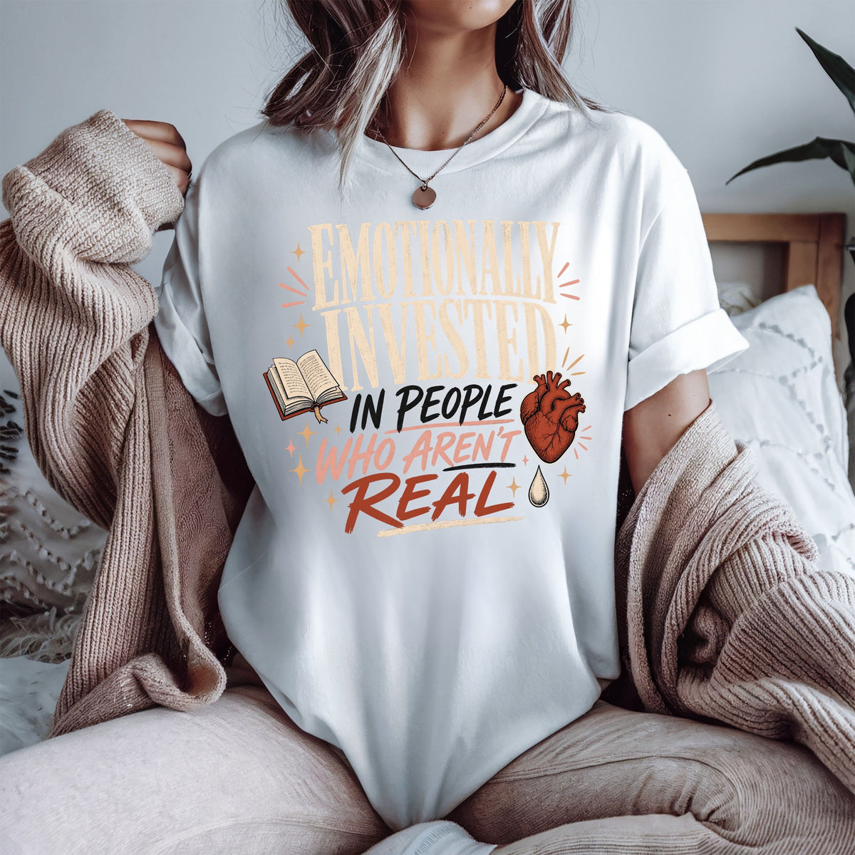 Emotionally Invested in People Who Aren’t Real Shirt, Funny Book Lover Tee, Romance Reader Shirt, BookTok Gift