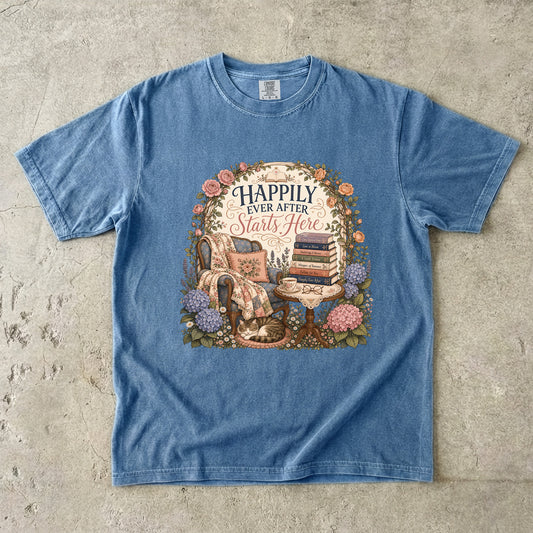 Happily Ever After Starts Here Shirt, Romance Reader Tee, Book Lover Shirt, Cozy Reading Shirt, BookTok Gift