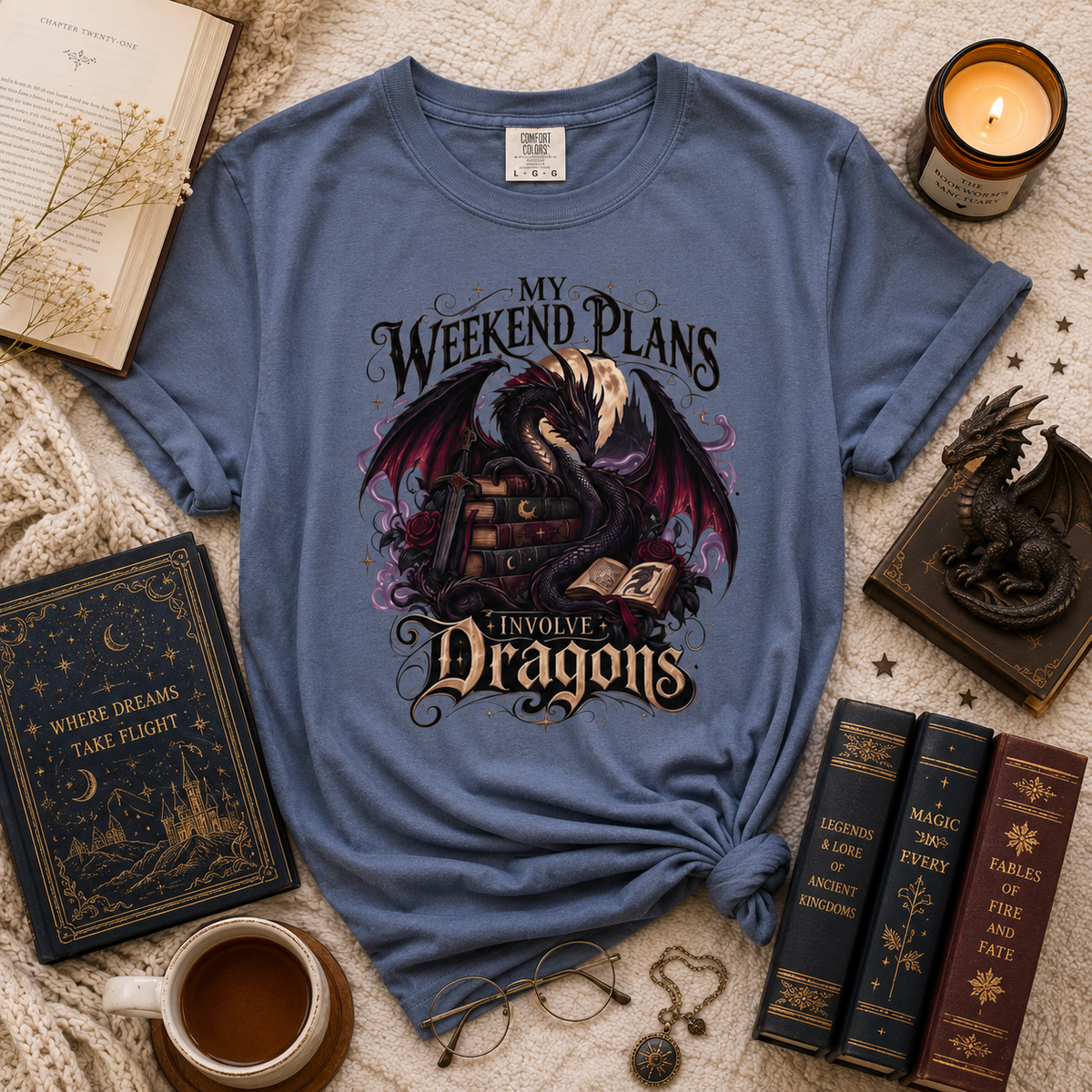 My Weekend Plans Involve Dragons Shirt, Romantasy T Shirt, Book Lover Tee, Dragon Reader Shirt, Fantasy Bookish Shirt, Bookish Gift