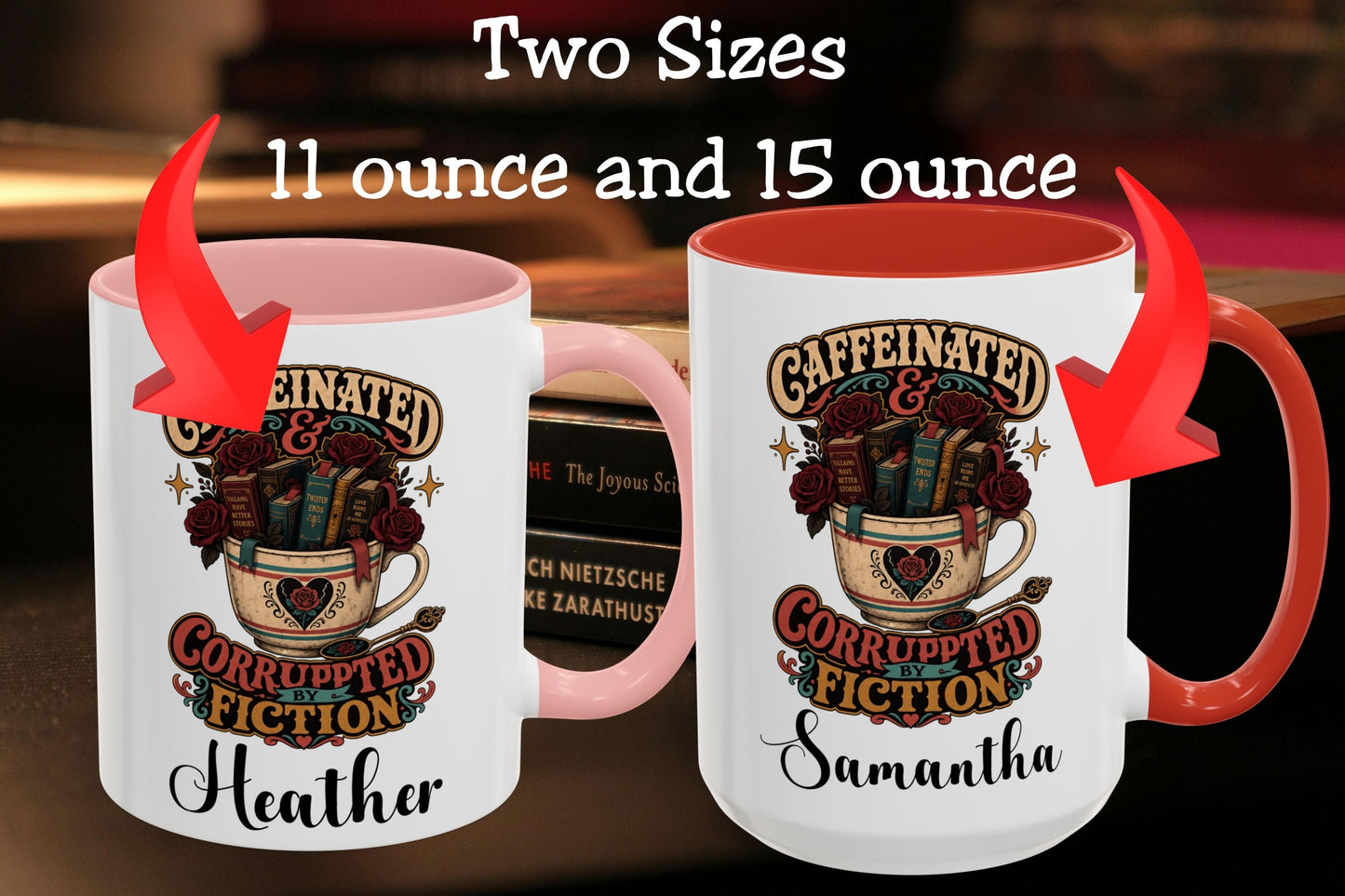 Caffeinated and Corrupted by Fiction Personalized Mug, Book Lover Mug, Coffee and Books Gift, Romance Reader Mug, BookTok Gift