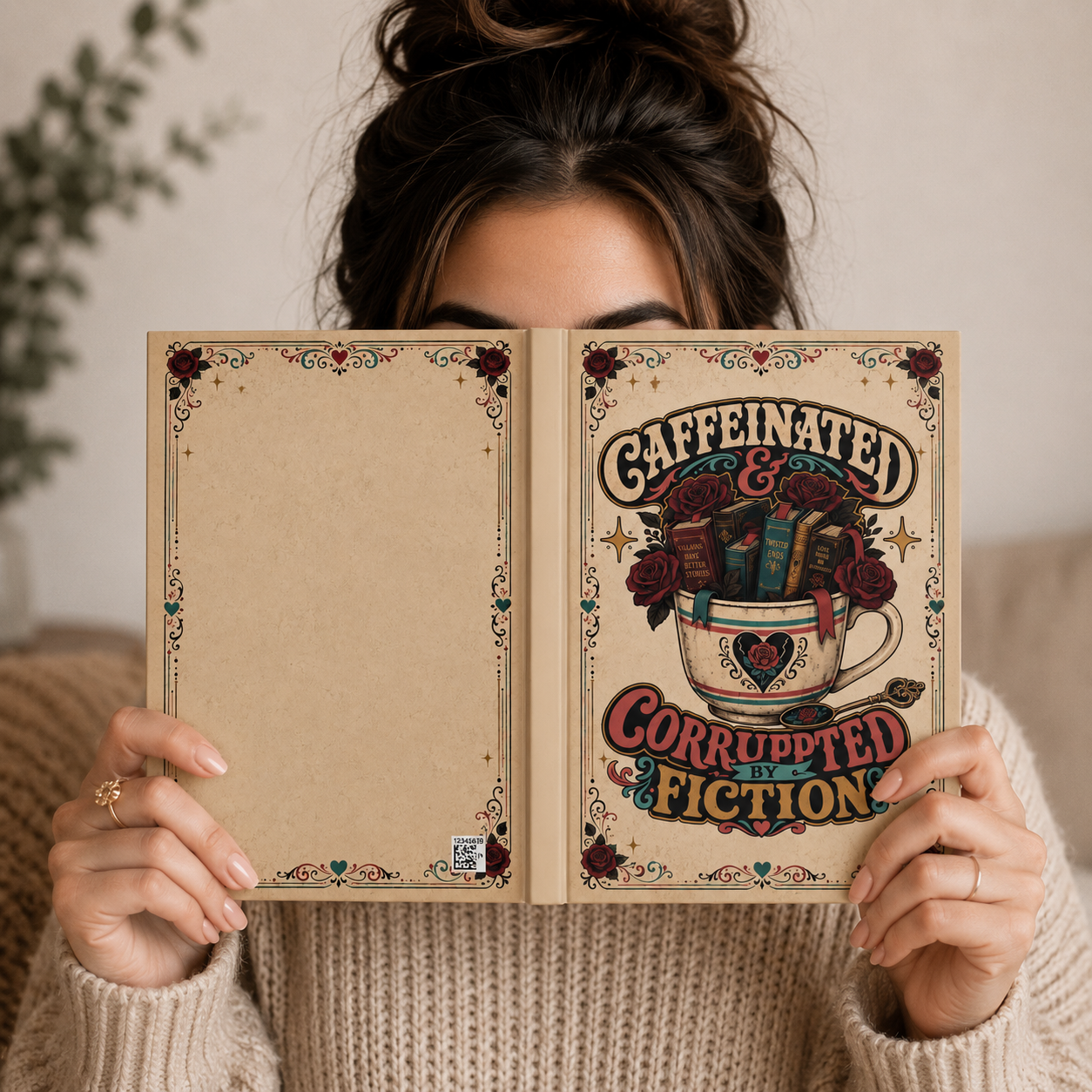 Caffeinated and Corrupted by Fiction Journal, Book Lover Notebook, Romance Reader Gift, Bookish Journal, BookTok Gift for Her
