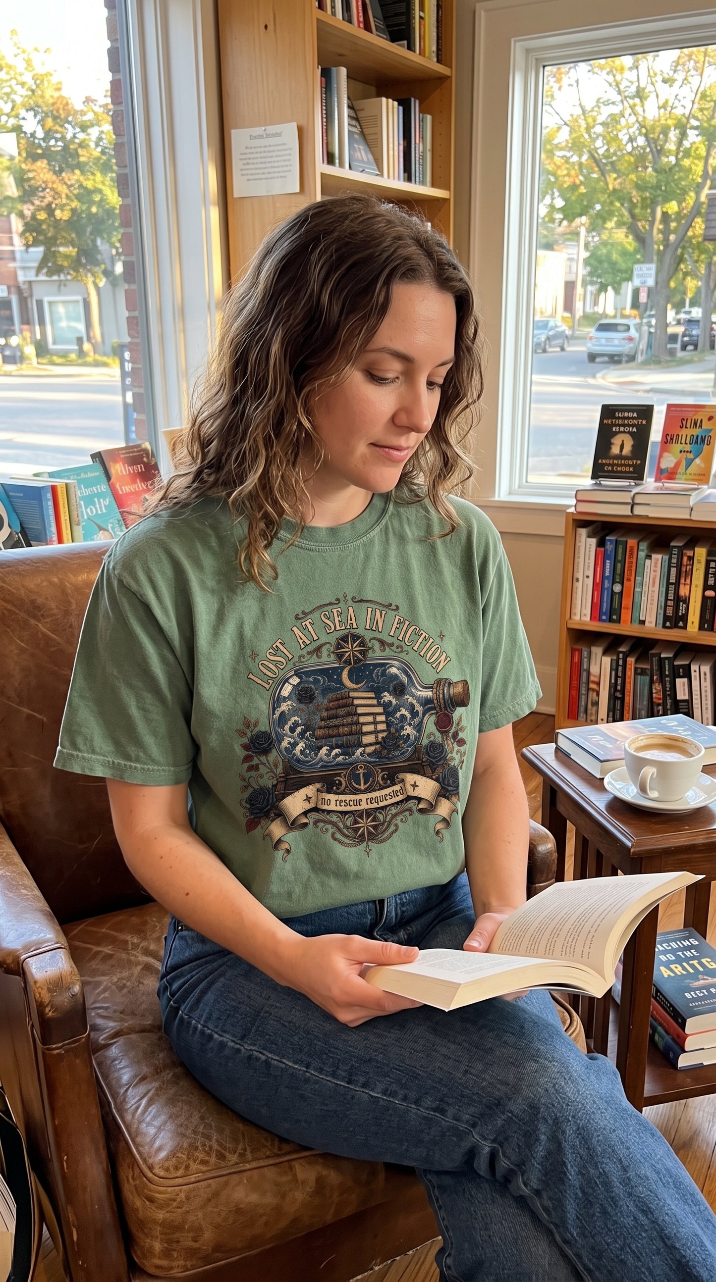 Lost at Sea in Fiction Shirt, Dark Romance Reader Tee, Nautical Book Lover Shirt, BookTok Gift, Gothic Romance Graphic Tee