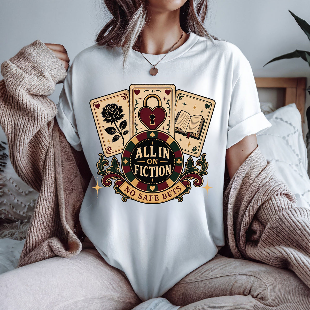 All In On Fiction Shirt, No Safe Bets Book Lover Tee, Dark Romance Reader Shirt, BookTok Gift, Funny Romance Bookish Shirt