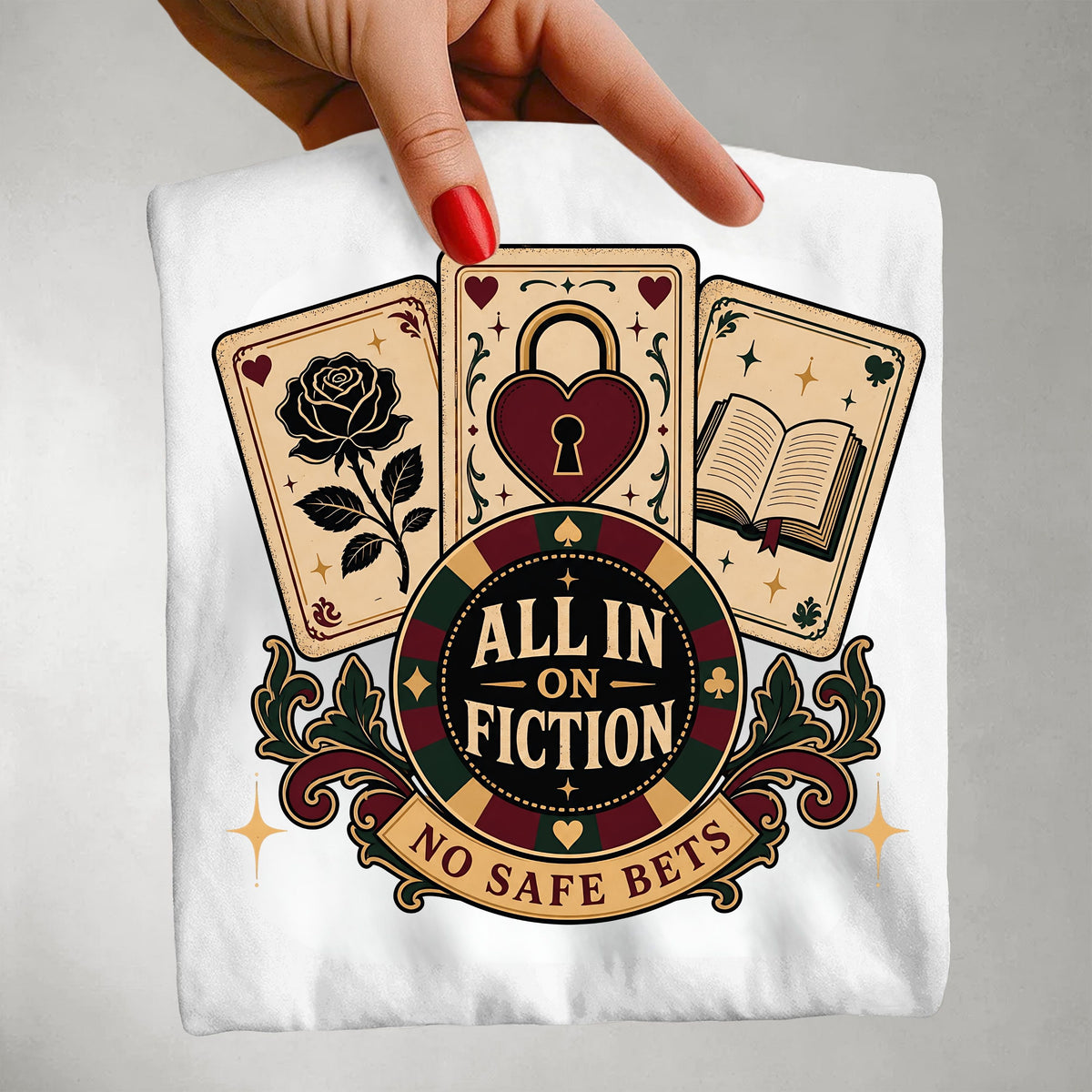 All In On Fiction Shirt, No Safe Bets Book Lover Tee, Dark Romance Reader Shirt, BookTok Gift, Funny Romance Bookish Shirt