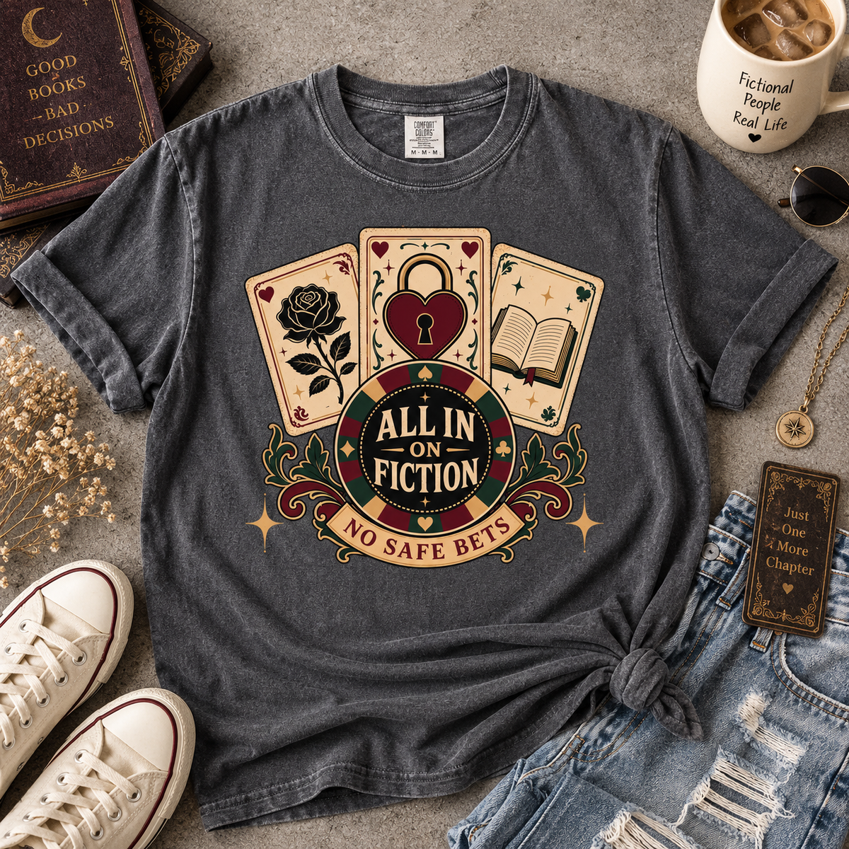 All In On Fiction Shirt, No Safe Bets Book Lover Tee, Dark Romance Reader Shirt, BookTok Gift, Funny Romance Bookish Shirt