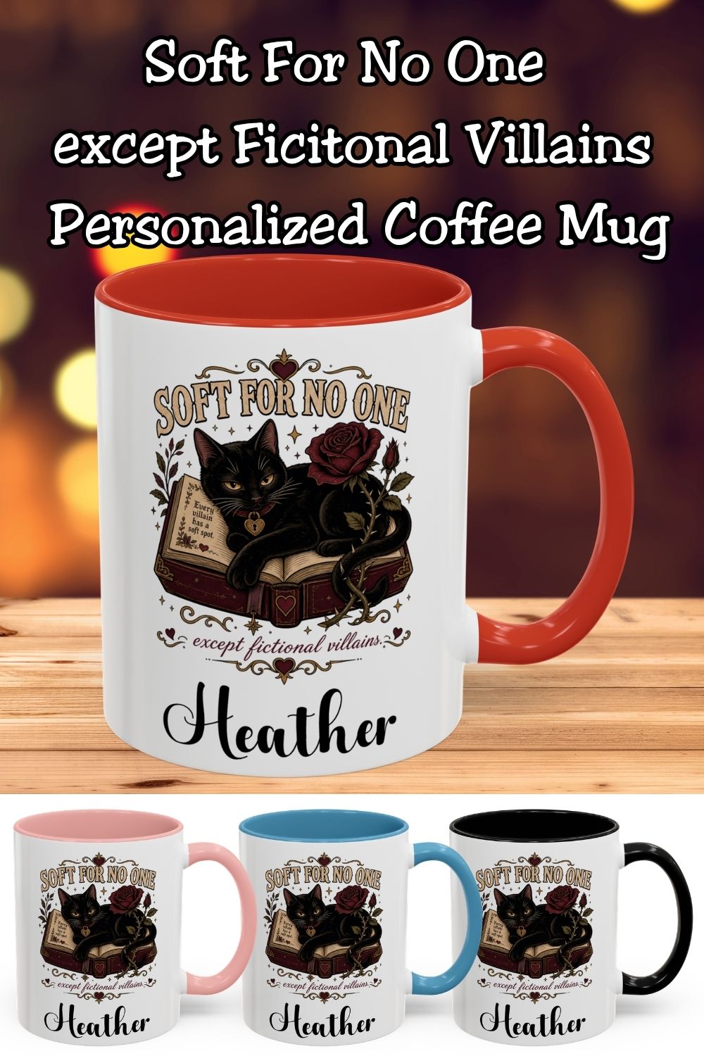 Personalized Black Cat Book Lover Mug, Soft for No One Coffee Cup, Dark Romance Reader Gift, Custom Name Mug, 11 oz and 15 oz