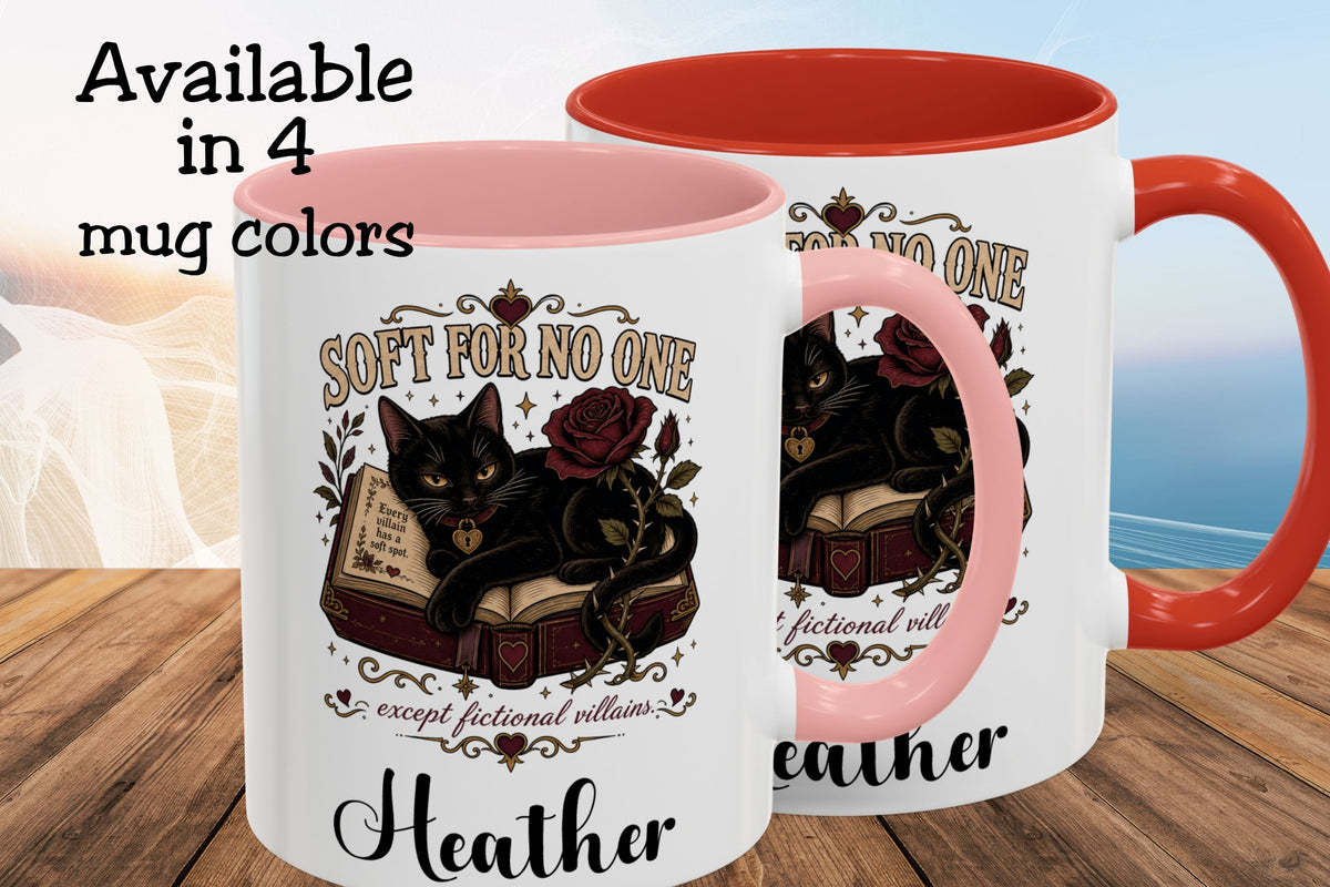 Personalized Black Cat Book Lover Mug, Soft for No One Coffee Cup, Dark Romance Reader Gift, Custom Name Mug, 11 oz and 15 oz