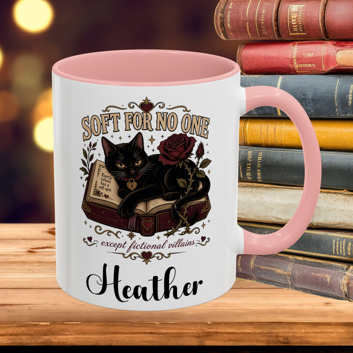 Personalized Black Cat Book Lover Mug, Soft for No One Coffee Cup, Dark Romance Reader Gift, Custom Name Mug, 11 oz and 15 oz