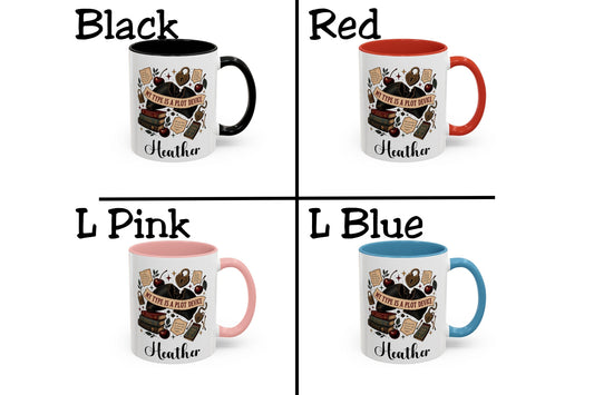 Personalized Dark Romance Mug, My Type Is a Plot Device, Funny Book Lover Gift, Custom Name Coffee Cup, 11 oz and 15 oz, 4 Colors
