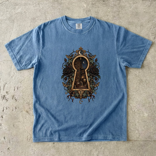 Gothic Library Shirt, Dark Academia Book Lover Tee, Keyhole Bookshelf T Shirt, Fantasy Reader Gift, Bookish Comfort Colors Shirt