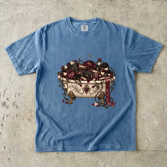 Romance Reader Shirt, Book Lover Comfort Colors Tee, Books and Roses T Shirt, Floral Bathtub Shirt, Book Club Gift