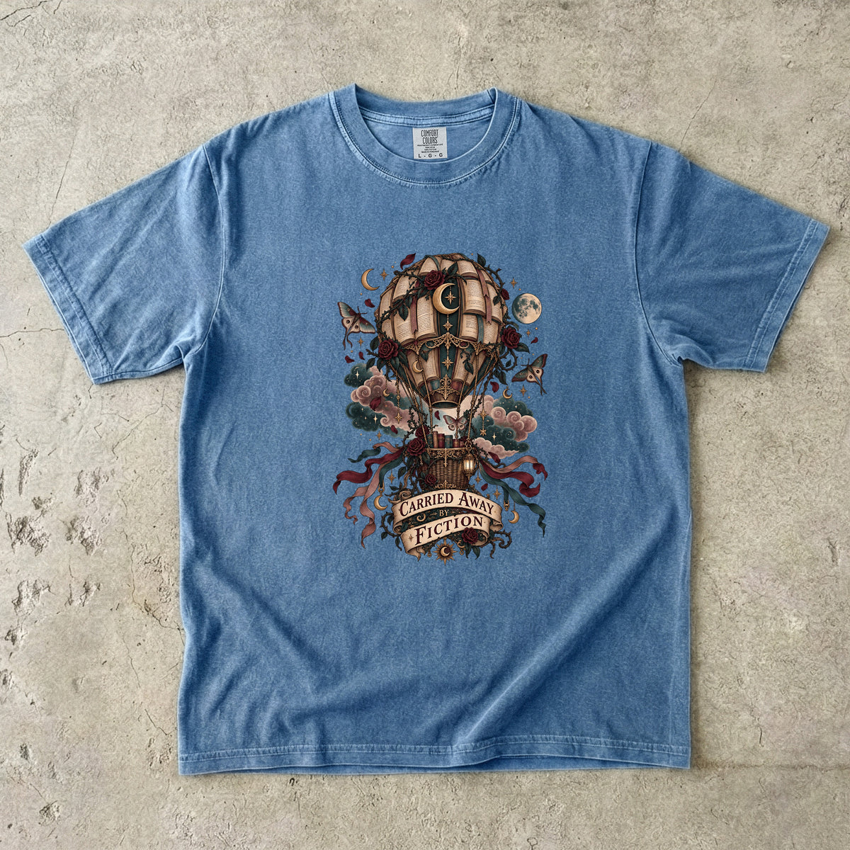 Carried Away by Fiction Shirt, Book Lover T Shirt, Romantasy Reader Gift, Gothic Books and Roses Tee, Comfort Colors