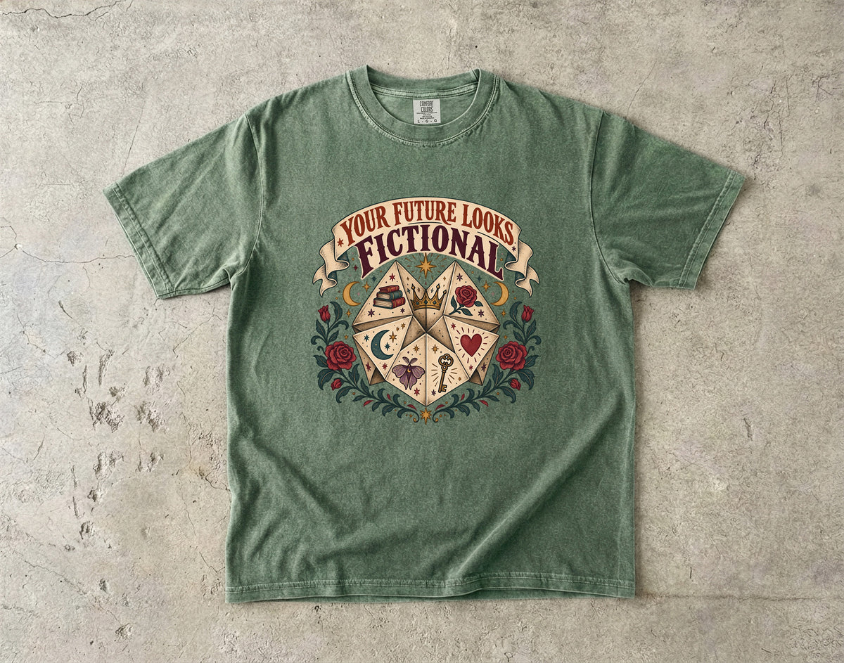 Your Future Looks Fictional Shirt, Funny Book Lover Tee, Romantasy Reader Gift, Fortune Teller Bookish Comfort Colors Shirt