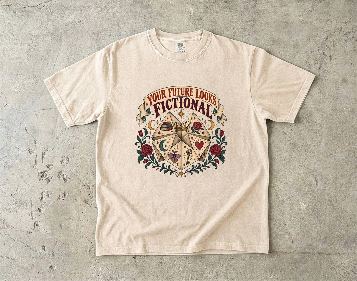 Your Future Looks Fictional Shirt, Funny Book Lover Tee, Romantasy Reader Gift, Fortune Teller Bookish Comfort Colors Shirt