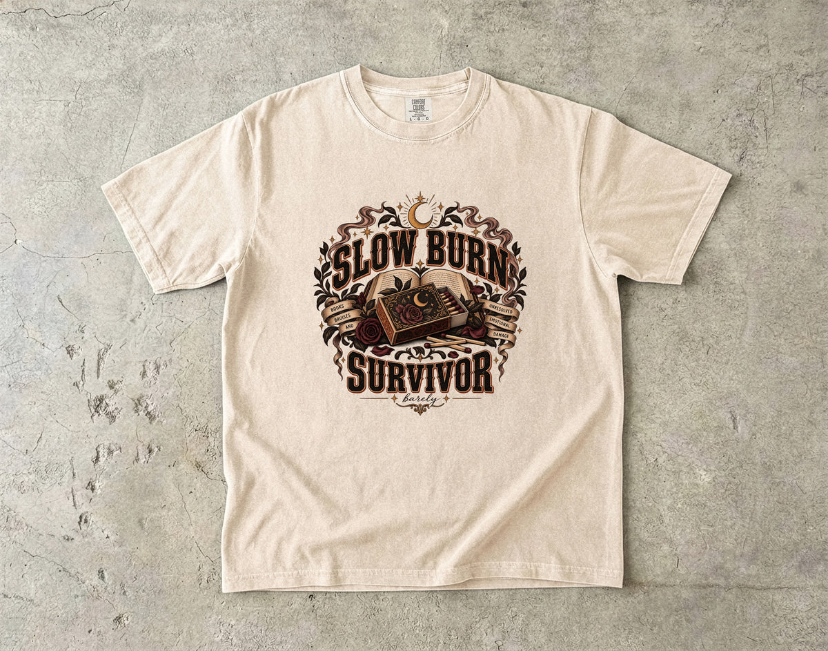 Slow Burn Survivor Shirt, Dark Romance Reader Tee, Funny Book Lover Gift, Romance Book Club Shirt, Gothic Bookish T Shirt