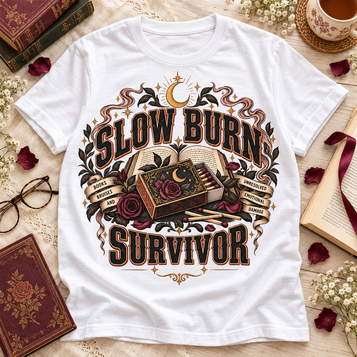 Slow Burn Survivor Shirt, Dark Romance Reader Tee, Funny Book Lover Gift, Romance Book Club Shirt, Gothic Bookish T Shirt