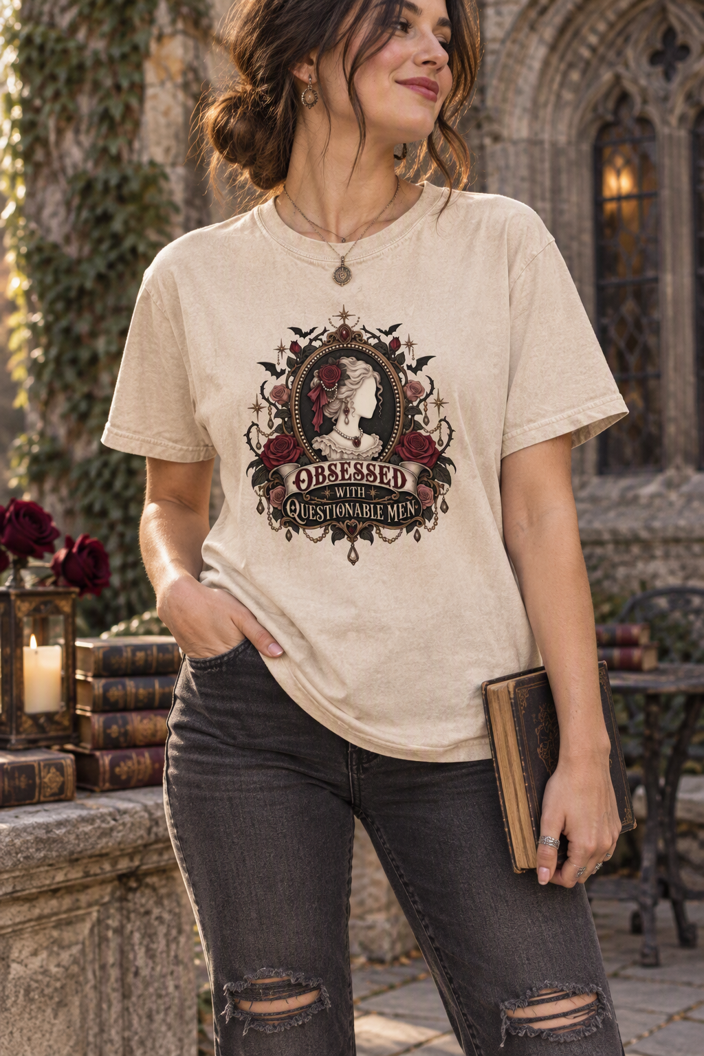 Obsessed With Questionable Men Shirt, Dark Romance Reader Tee, Morally Gray Book Boyfriend Gift, Gothic Book Lover Shirt
