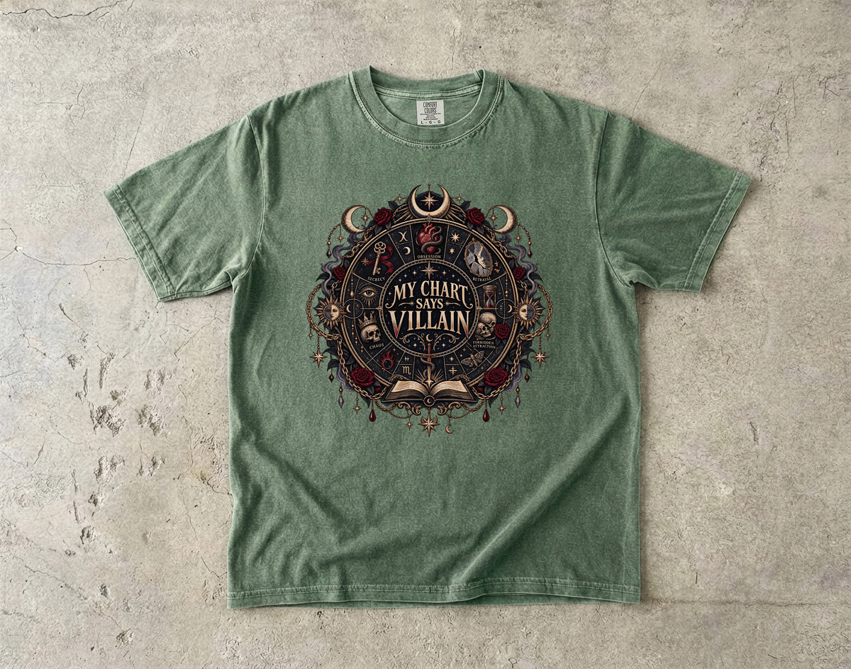 My Chart Says Villain Shirt, Dark Romance Reader Tee, Gothic Book Lover Gift, Comfort Colors Romantasy T Shirt