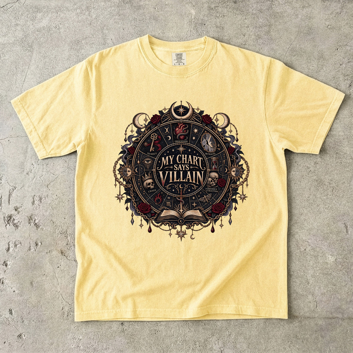 My Chart Says Villain Shirt, Dark Romance Reader Tee, Gothic Book Lover Gift, Comfort Colors Romantasy T Shirt