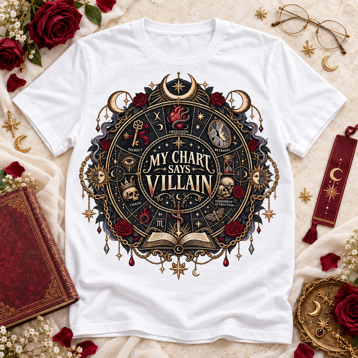 My Chart Says Villain Shirt, Dark Romance Reader Tee, Gothic Book Lover Gift, Comfort Colors Romantasy T Shirt