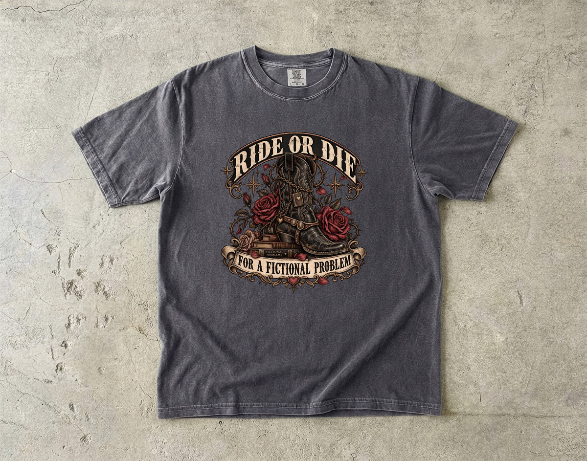 Ride or Die Book Lover Shirt, Western Romance Reader Tee, Cowboy Boot Comfort Colors Shirt, Fictional Man Bookish Gift