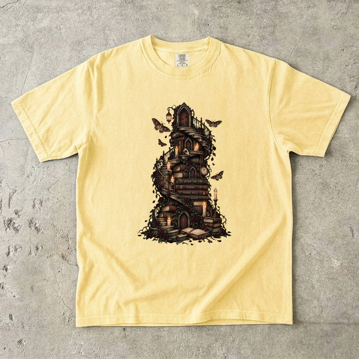 Gothic Library Shirt, Fantasy Book Lover Tee, Whimsical Book Tower Comfort Colors Shirt, Dark Academia Reader Gift