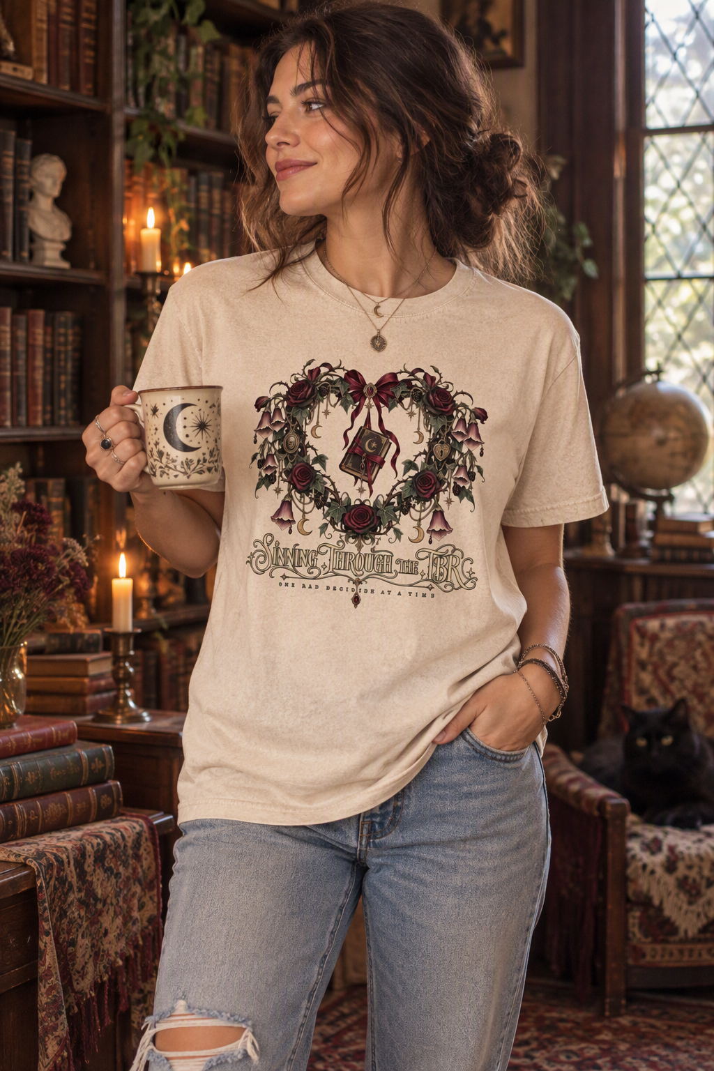 Swinging Through the TBR Shirt, Funny Book Lover Tee, Romance Reader Gift, Gothic Floral Comfort Colors T Shirt