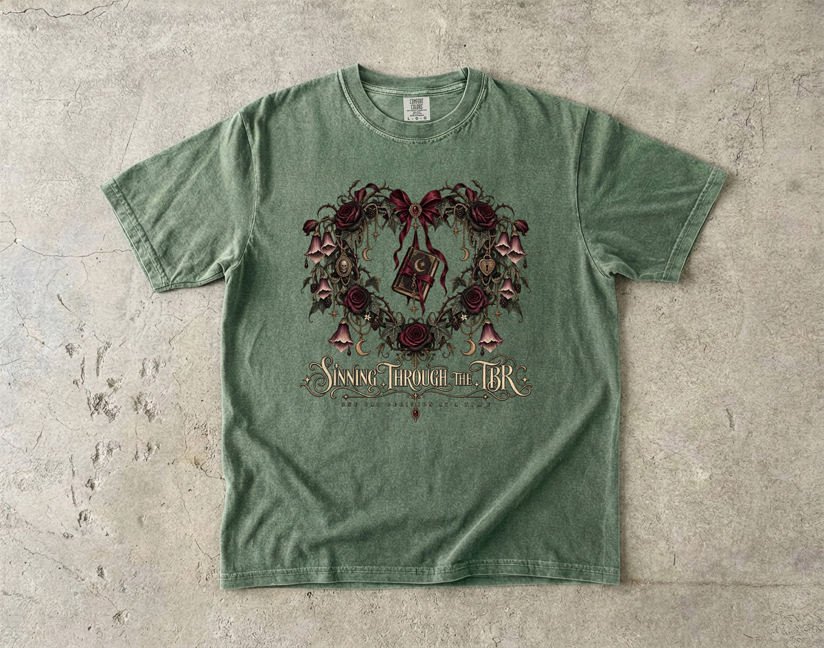 Swinging Through the TBR Shirt, Funny Book Lover Tee, Romance Reader Gift, Gothic Floral Comfort Colors T Shirt