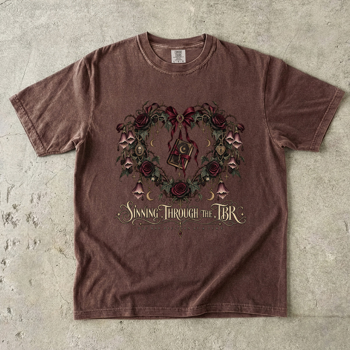 Swinging Through the TBR Shirt, Funny Book Lover Tee, Romance Reader Gift, Gothic Floral Comfort Colors T Shirt