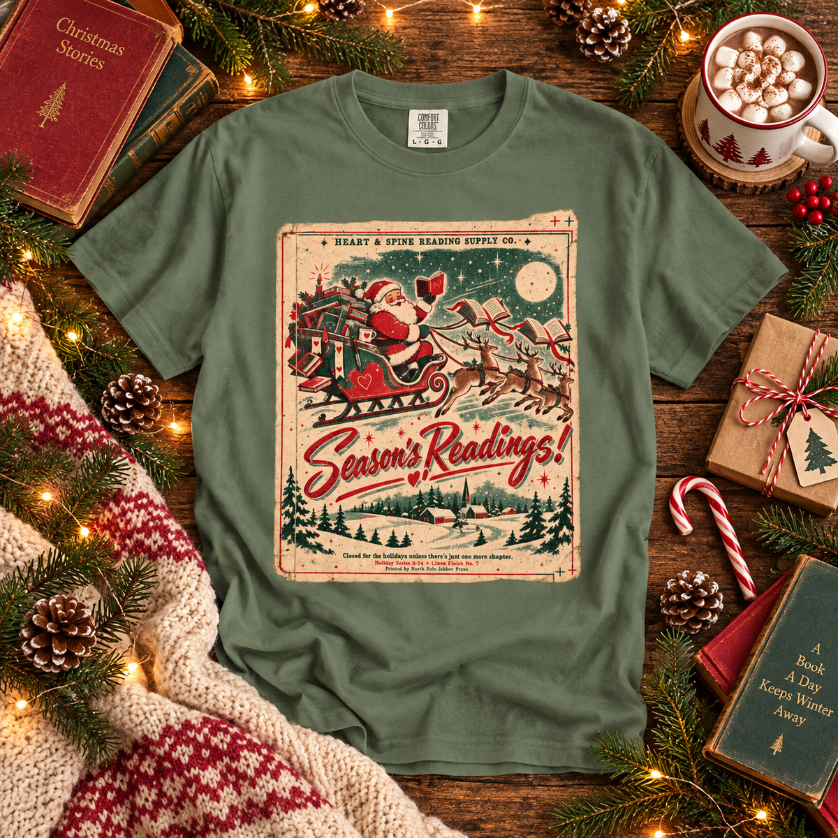 Season’s Readings Shirt, Christmas Book Lover Shirt, Vintage Santa Reading Tee, Bookish Christmas Gift, Romance Reader Holiday Shirt