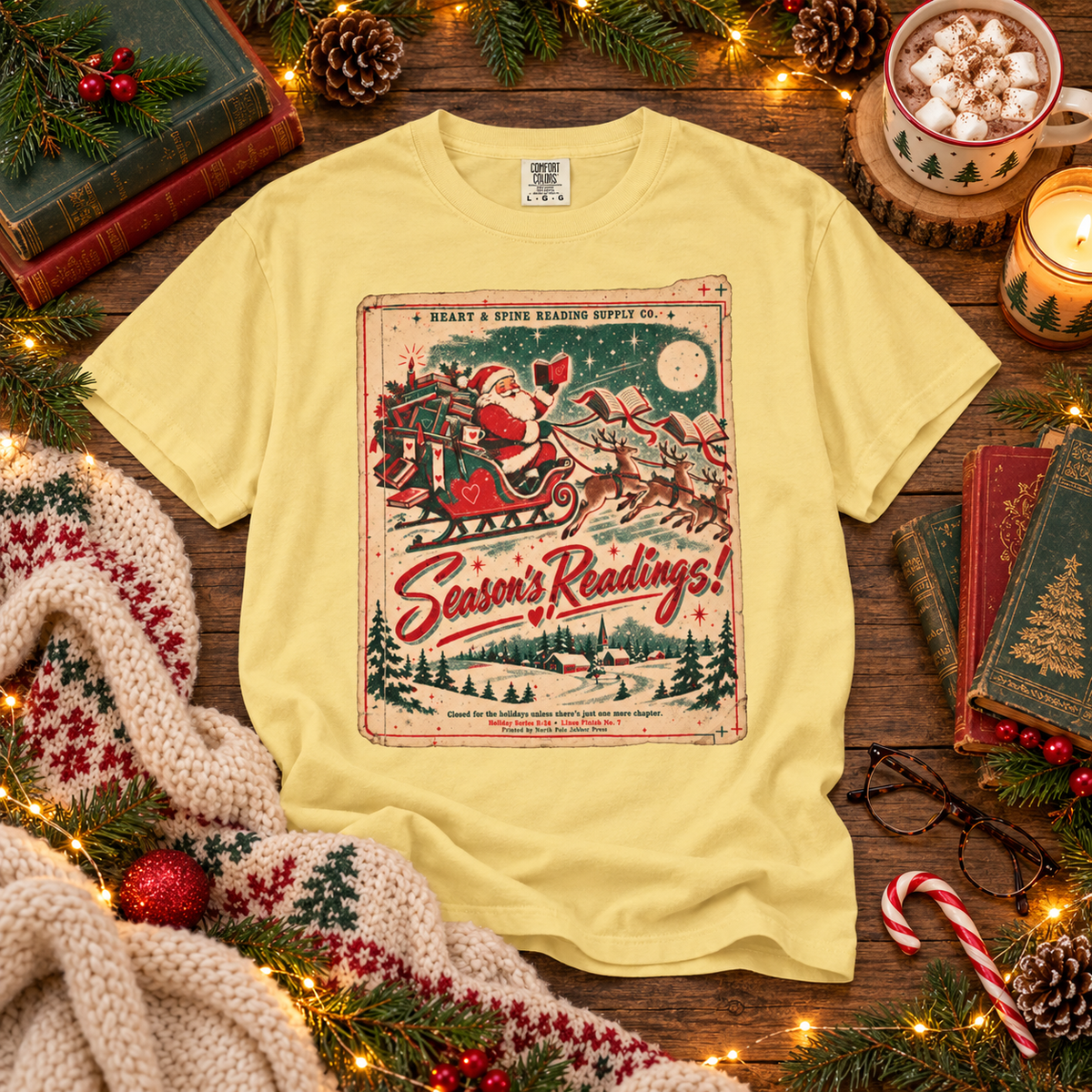 Season’s Readings Shirt, Christmas Book Lover Shirt, Vintage Santa Reading Tee, Bookish Christmas Gift, Romance Reader Holiday Shirt
