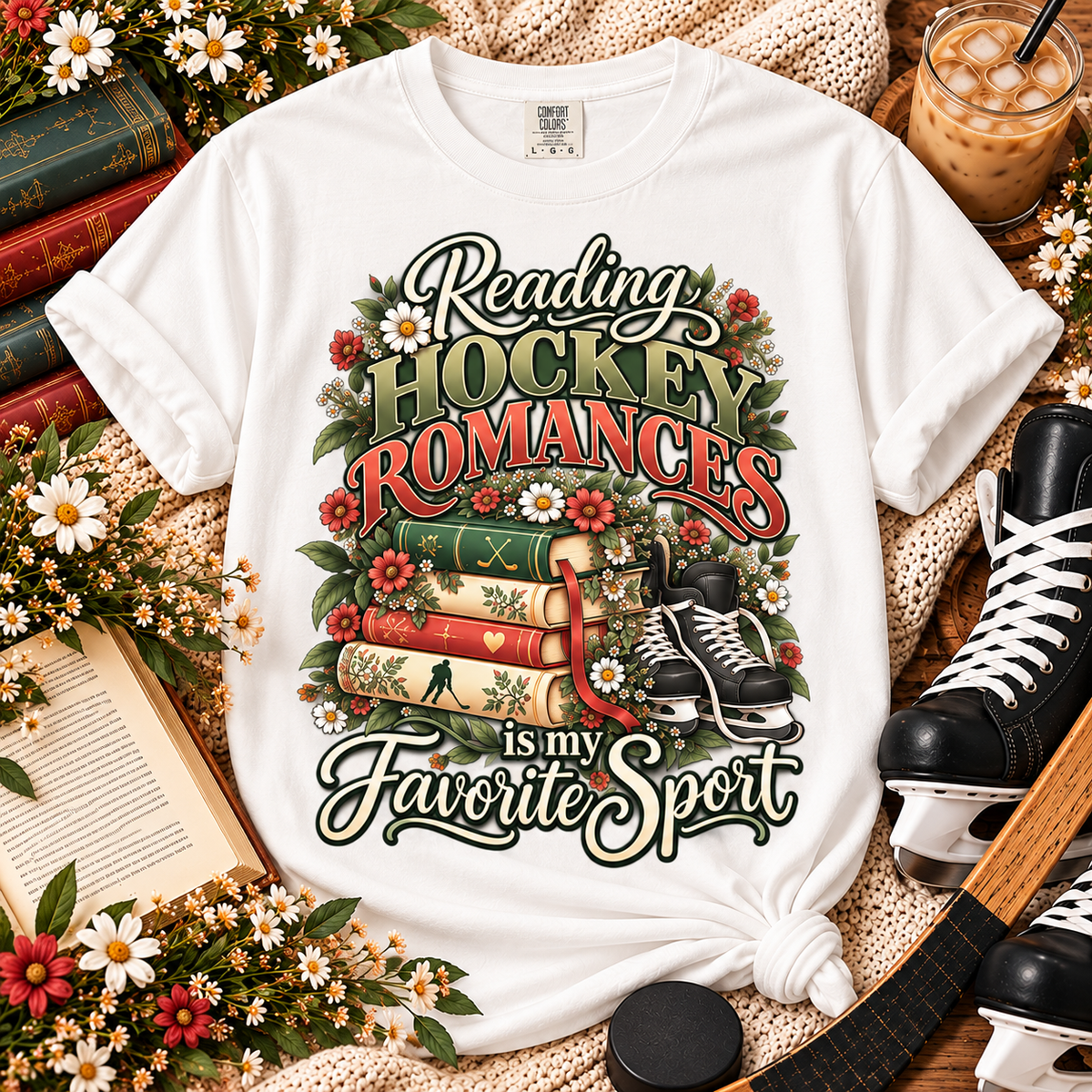 Hockey Romance Shirt, Reading Hockey Romances T-Shirt, Bookish Hockey Lover Tee, Sports Romance Reader Gift, BookTok Shirt