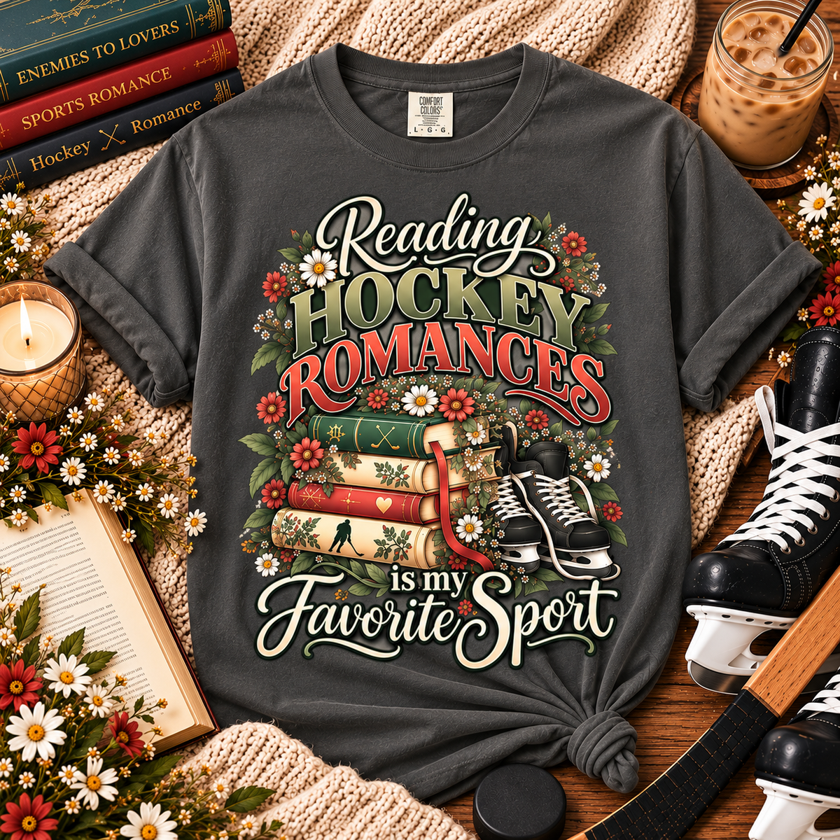 Hockey Romance Shirt, Reading Hockey Romances T-Shirt, Bookish Hockey Lover Tee, Sports Romance Reader Gift, BookTok Shirt