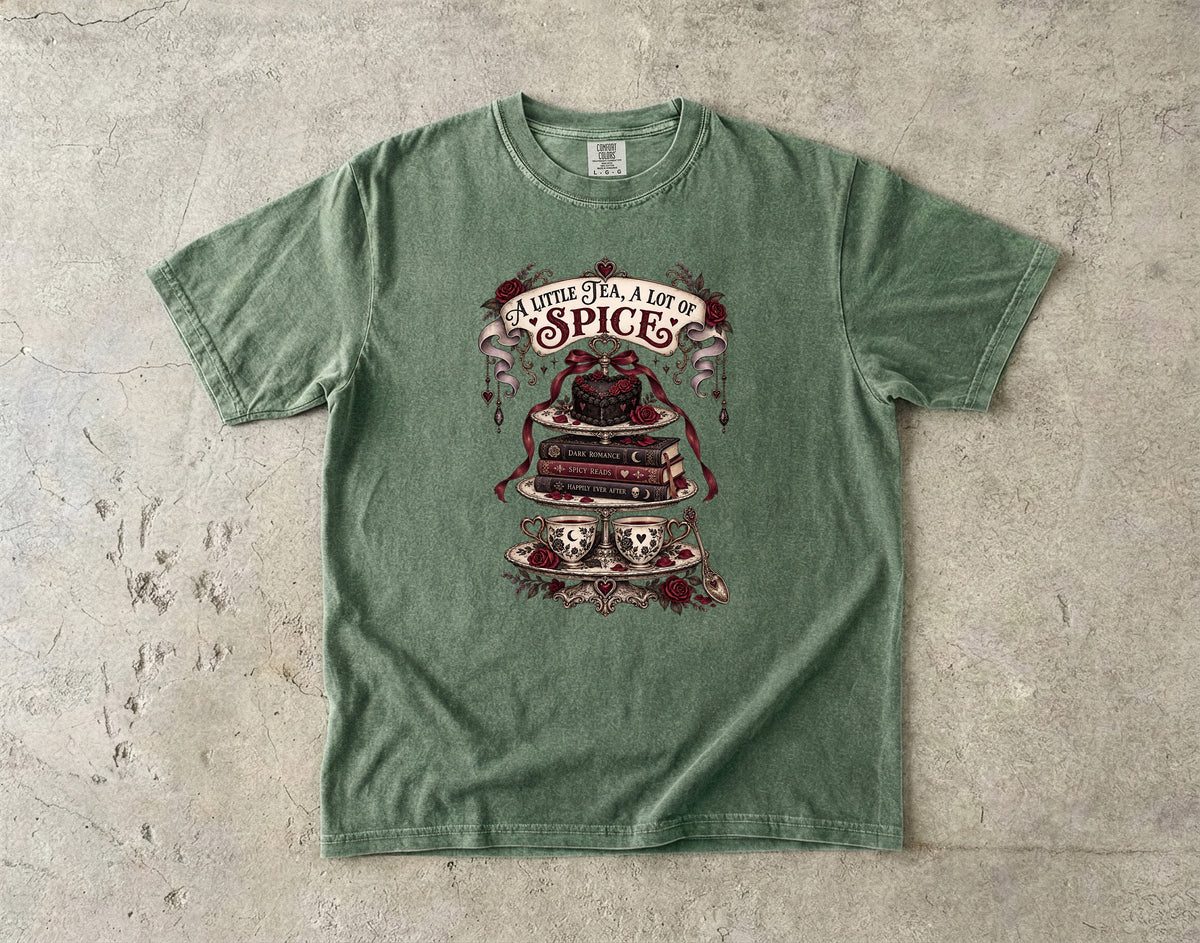 A Little Tea A Lot of Spice Tee, Dark Romance Reader Shirt, Spicy Book Lover Gift, Comfort Colors Bookish T Shirt