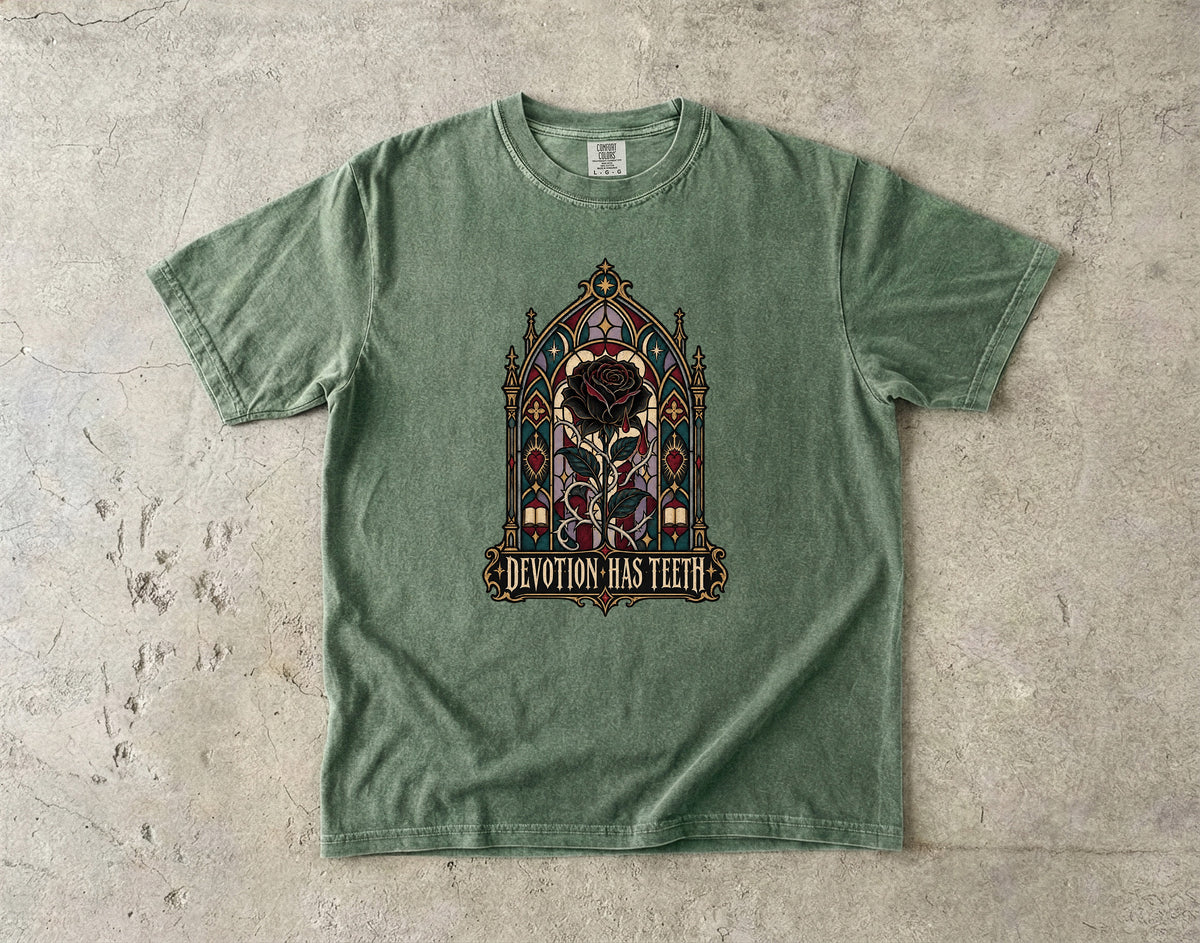 Devotion Has Teeth Shirt, Dark Romance Book Lover Tee, Gothic Rose Comfort Colors Shirt, Romantasy Reader Gift, BookTok T Shirt